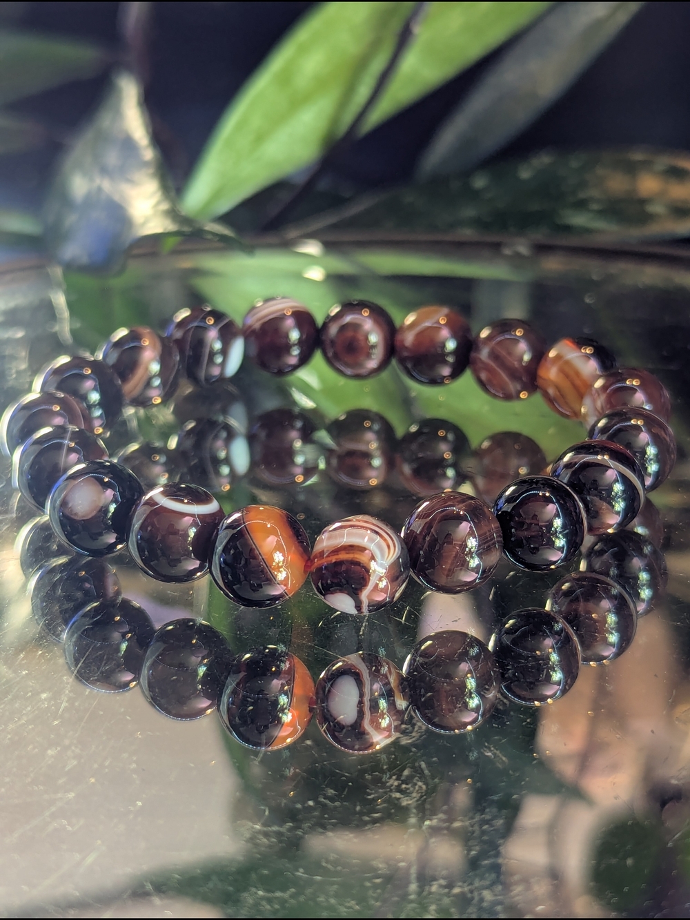 Banded Rarely Found *Dark* Sardonyx Crystal Beaded Bracelet Specimine
